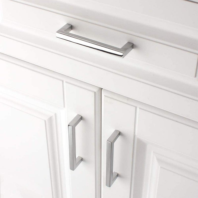 KOOFIZO Solid Square Bar Cabinet Handle - Chrome Furniture Pull, 3.8 Inch/96mm Screwhole Distance, 10-Pack for Kitchen Cupboard Door, Bedroom Dresser Drawer, Bathroom Wardrobe Hardware - Image 4